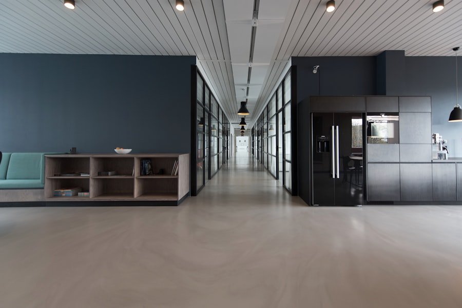 An industrial corridor with exposed building services